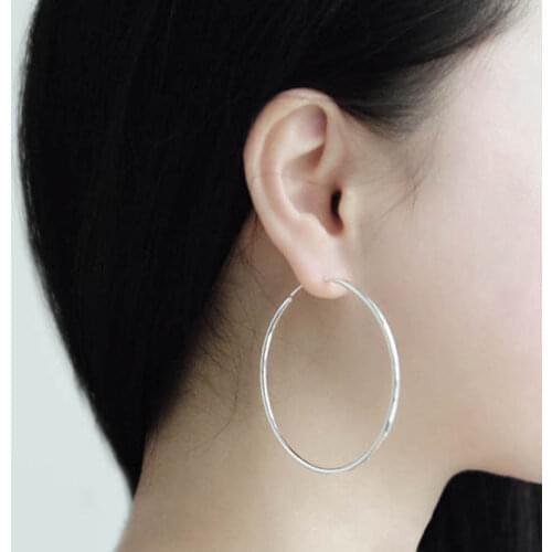 DreamySky 100% Real Silver Color Large Circle Drop Earrings For Women Party Jewelry Gift Pendientes