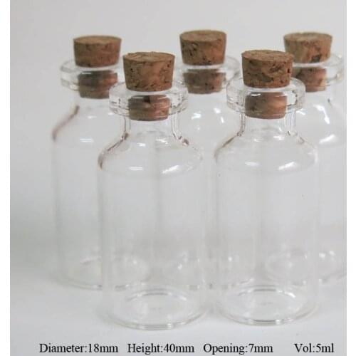 1000 x 5ml Mini Empty Glass Bottle with Cork 5cc Small Clear Sample Vial Wishing Bottle Glass Vial 18*40*7mm Clear Containers