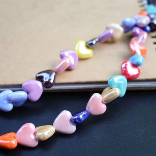 20Pcs 15mm*13mm*6mm Heart Flat Shape Beads Ceramic Beads Multi-color for jewelry Necklace Bracelet Earring Mobile Acc making