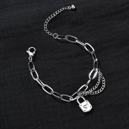 316L Stainless Steel Bohemia Ancient Lovers Lock Heart Shape Thick Chain Bracelets For Women Fashion Trend Fine Jewelry Gift