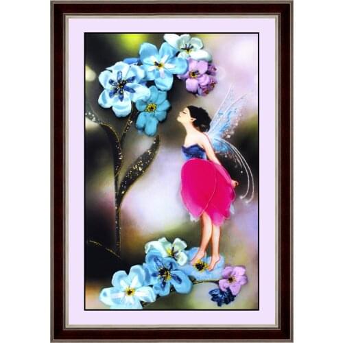 35*50CM 3D fairy flower Ribbon embroidery kit handcraft kit DIY handmade needlework hand sewing art wall home decor
