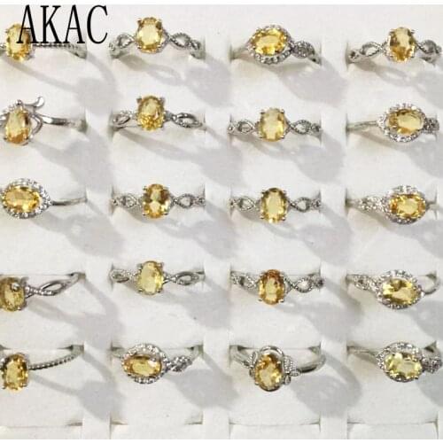 3rings/set AKAC approx5*7mm natural yellow citrine quart white copper adjustable ring for women men send randomly wholesale