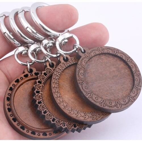 5pcs Fit 25mm 30mm Wood Cabochon Keychain Base Setting Blanks Spring Clasp Keyring Key Chaing Making Accessories Diy Craft