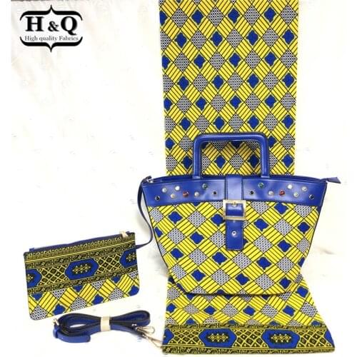 H&Q african wax bags three-piece big handbag and small purse match 6 yards embroidery batik lace 100% cotton wax fabric ZC1238