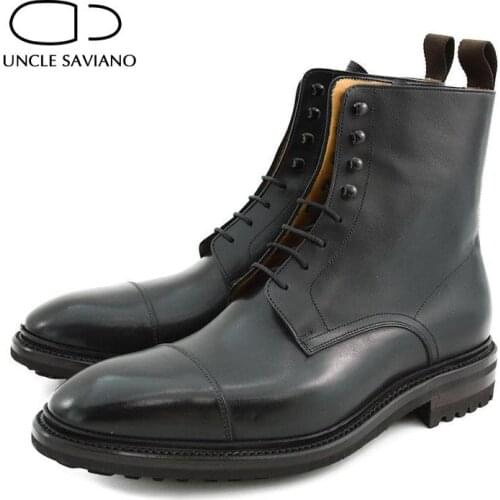 Uncle Saviano Black Winter Mens Boots Shoes Add Velvet Fashion Warm Work Boots Best Designer Genuine Leather Handmand Shoes Men
