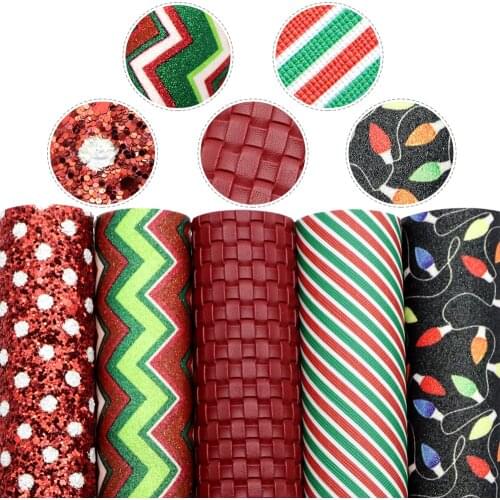 David accessories 6pcs/set 20*33cm Merry Christmas Printed Faux Synthetic Leather Sheets Set Vinyl Fabric DIY Crafts,1Yc7882