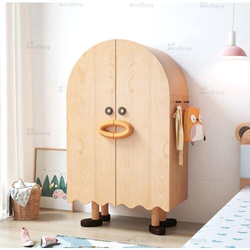 TT Little Duck Childrens Wardrobe Solid Wood Baby Storage Wardrobe Kids Home Bedroom Cartoon Baby Little Closet Short
