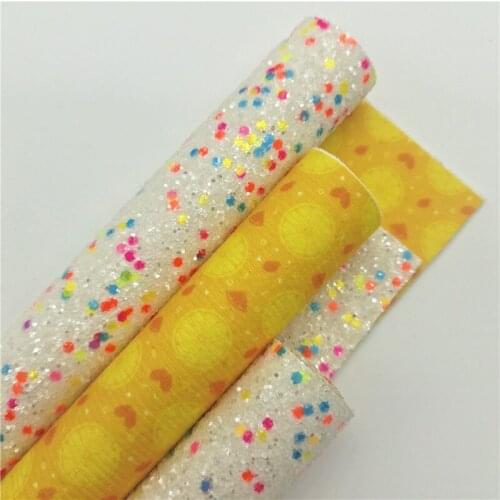 Double Sides Chunky Glitter leather with Lemon Printed Felt Backing Glitter Sheets for Bows Earrings DIY A4 SIZE 6S60B