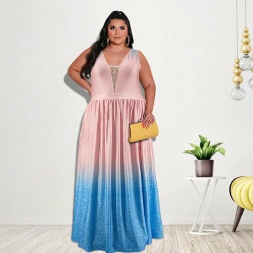 European and American Womens 2021 Summer New Fashion Sexy Plus Size Womens Dresses Printed Gradient Dress Dresses
