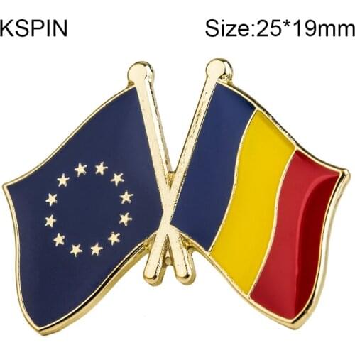 EU & Romania Friendship Flag Badge Flag Brooch National Flag Lapel Pin International Travel Pins XY0073-4