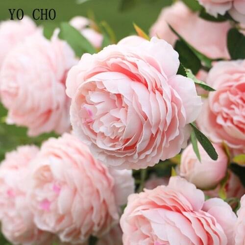 YO CHO Artificial Flowers 3 Heads White Yellow Peonies Silk Flowers Peony Artificial Flower Wedding Decor for Home Peonies Color
