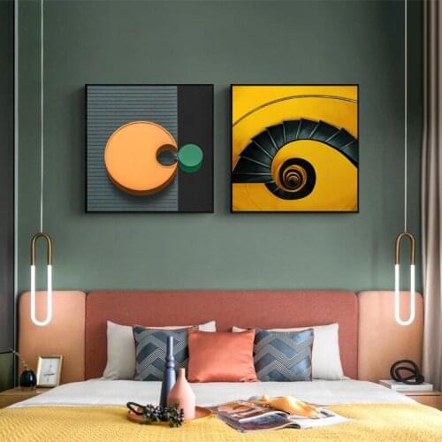 Colorful Abstraction Scenery Sculpture Building Blue Door Orange Green Circle Canvas Painting Wall Picture Poster Room Decor
