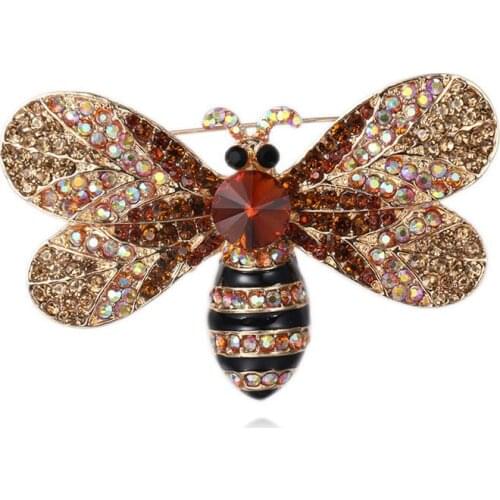 Korean Crystal Bee Brooches for Women Alloy Insect Enamel Lapel Pins Fashion Shirt Dress Badge Vintage Jewelry Accessories