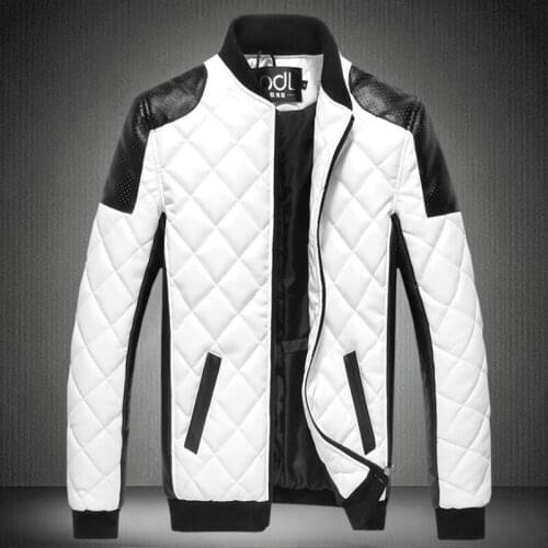 Mens PU Jackets Black White Patchwork Colors Leather Moto Biker Jacket Locomotive Outerwear Male Autumn/Winter Casual Coats