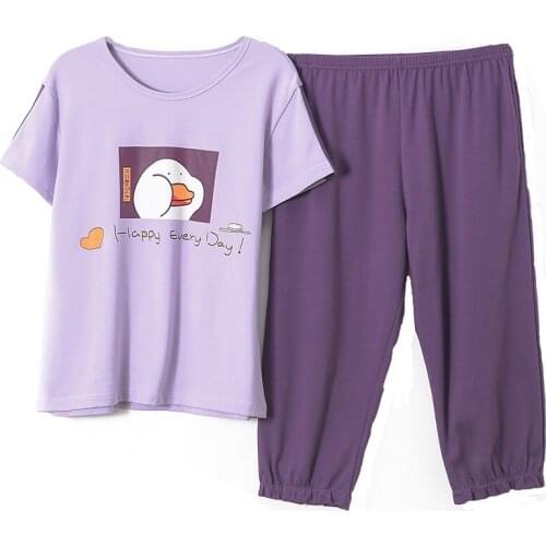 Summer Knitted Cotton Women Pajamas Cartoon Pyjamas Womens Short Sleeve Round Neck Casual Soft Loose Plus Size 4XL Pyjama Femme