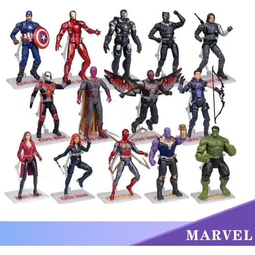Marvel Toys Avengers Iron Man Spider-Man Captain America Figure Joint Movable Anime Model + Transparent Bracket About 18cm