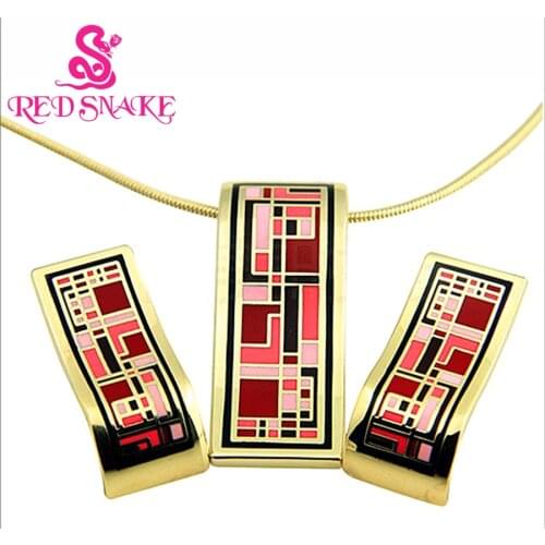 RED SNAKE new design Gold-color colorful Geometry pattern Rectangular shape earrings & pendant necklace enamel jewelry set