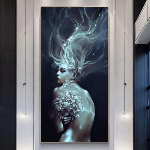 Nordic Seascape Abstract Lonely Girl Canvas Painting Wall Art Pictures and Prints Home Wall Art Poster Hallway Decor Cuadros