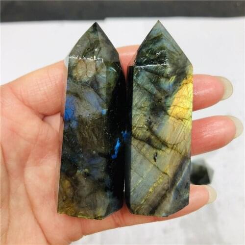 Natural Colorful Labradorite Wand Quartz Healing Crystal Point