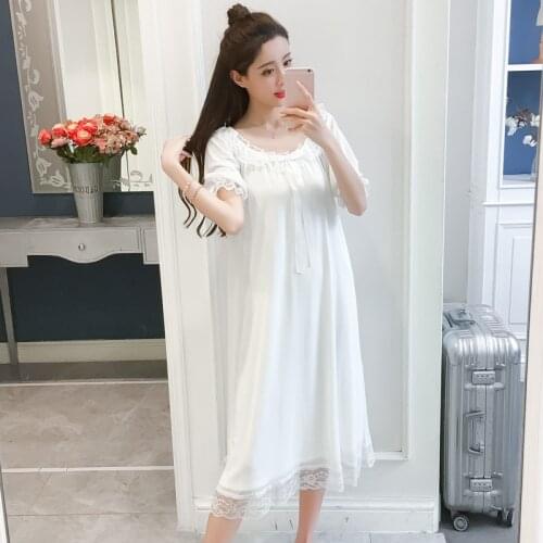 Summer Lace Nightdress Womens Thin Short Sleeve Sweet Ice Fairy Palace Style Sexy Nightgown Homewear Female Sleepwear Nightwear