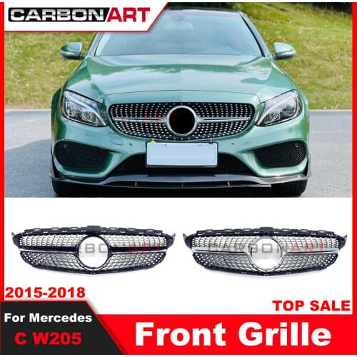 New benz C Class W205 Diamond Grille ABS Material For MB C180 C200 C250 C350 C400 C450 C220 Sporty 2015 2016 Front Grill