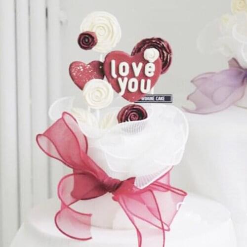 Ins New Wedding Cupcake Topper Soft Ceramic Love You Happy Valentines Cake Topper For Wedding Birthday Party Cake Decorations