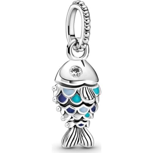 Original Blue Scaled Fish With Crystal Pendant Beads Fit 925 Sterling Silver Charm Europe Bracelet Bangle Diy Jewelry