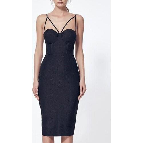 Pretty Sleeveless Slim Spaghetti Strap Solid Cut Out Back Slit Knee Length Party Sheath Dress