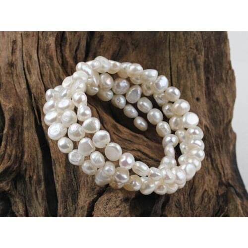 Details about Natural white freshwater pearl wrap bangle bracelet three strands style