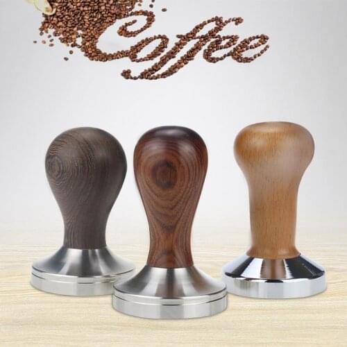 Wooden Handle Coffee Tamper 51/58mm Espresso Powder Flat Press maker grinder hammer stainless steel Barista Tool