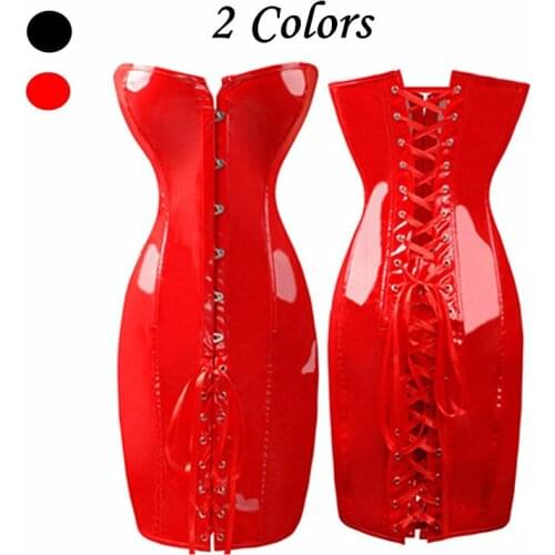 Sexy Push Bra Shape Body Slim Bustiers Pvc Leather Catsuit Dress Back Lace-up Overbust Corsets Latex Catsuit Lingerie corset