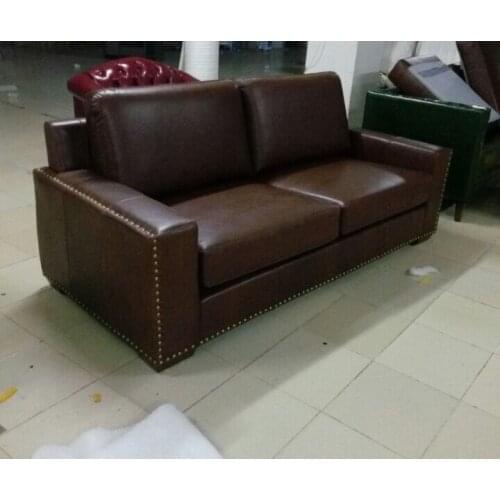 Top graded cow real genuine leather sofa sectional living room sofa home furniture couch 3-seater American style oil wax leather