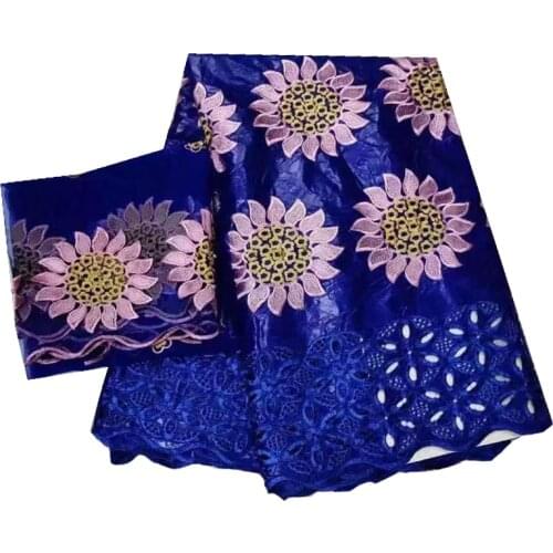 Pink flowers fabric blue bazin riche getzner austria embroidered tulle fabrics african nigerian sewing materials 5+2 yards/lot