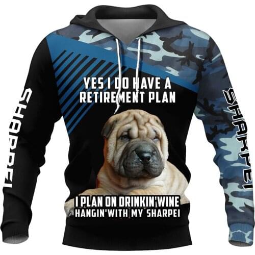 CLOOCL Pet Dog 3D Print Hoodies Navy Camo Retirement Plan Mens Hoodie Men Clothing Unisex Harajuku Pocket Hooded Pullovers