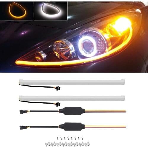 Yushuangyi 2pcs/lot 45cm Tube Style White Amber Switchback Headlight LED Strip Drl Run Light