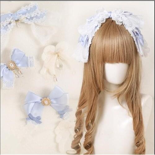 Dream blue Color Lolita girl KC Head band Bow Hairpin hair clasp Cosplay Hair Accessories Side Clip B1112