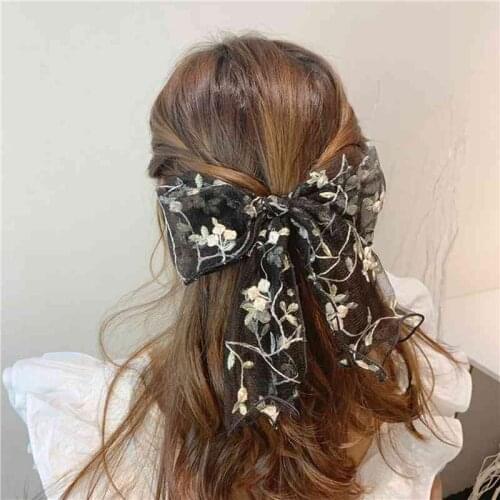 Women Embroidered Lace Bow Hair Ropes Hairpin White Black Bowknot Hair Bands Elegant Girls Ponytail Decor Accessories