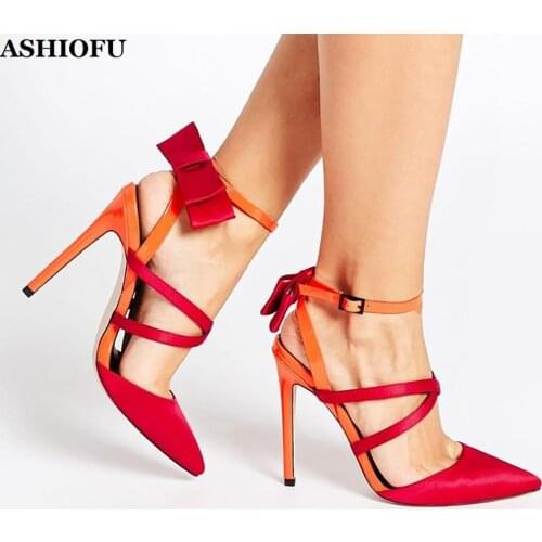 ASHIOFU Handmade New Women High Heel Sandals Butterfly Buckle Strap Party Prom Dress Shoes Evening Fashion Court Shoes