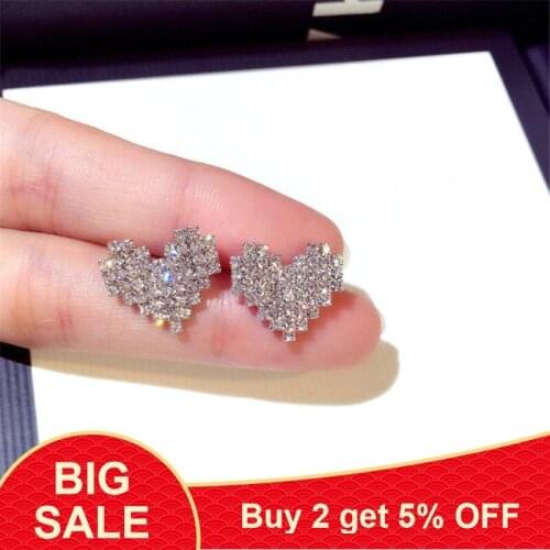 Cute Heart shape Earrring Full AAAAA Cz Real 925 sterling silver Statement Wedding Stud Earrings for women Bridal Party Jewelry