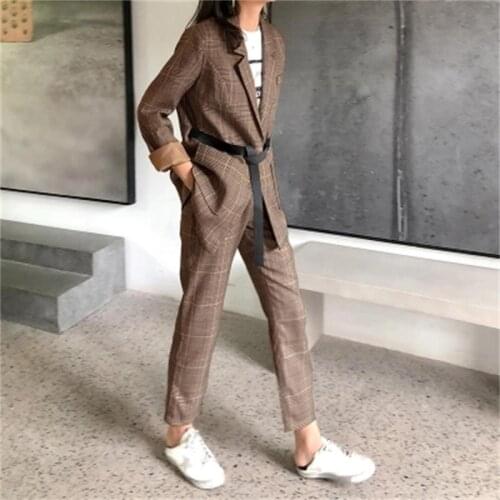 Fashion Plaid Blazer Womens high quality New Spring Autumn England Wind Loose Casual Plaid Small Suit Two-piece Suit women
