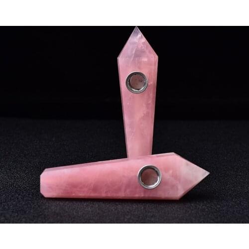 1PC Natural Crystal Stone Rose Quartz Smokey Pipe Reiki Healing Quartz Handmade Crafts Crystal Point Wand Gemstone Obelisk