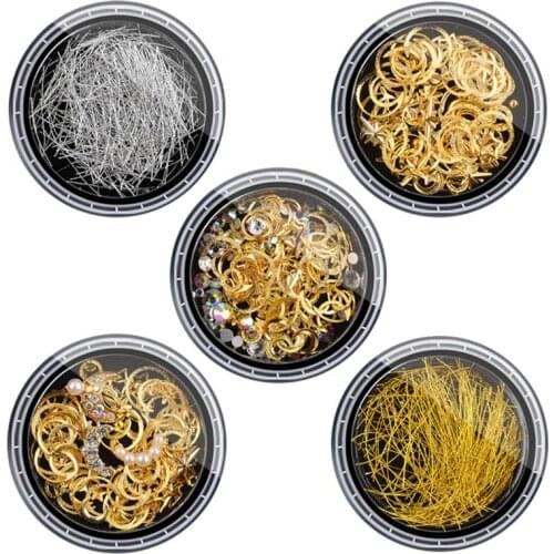 1pc Mixed Gold Copper Nail Rivet Star Moon Design Nail Jewelry 3D Golden Silvery Thread Nail Art Decoration Manicure Nail Art