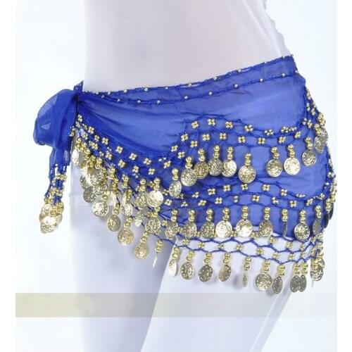 3 Layer Chiffon 128 Coin Belly Dance Belt For Women Bellydance Costume Waist Chain Skirt Belt Hip Wrap Belly Accessories