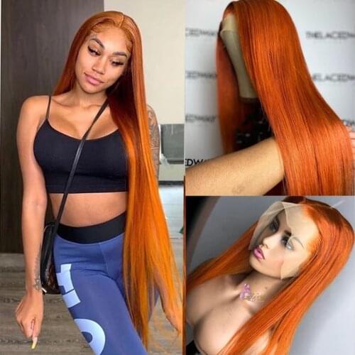 34inch Orange Color 13x6 |Deep Lace Front Human Hair Wigs Brazilian Straight Hair Lace Front Wigs With Baby Hair Remy Wig