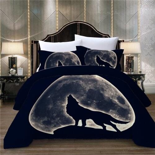 3D Duvet Cover Set Moon Wolf Bed Linen Single Double Twin Black Bedding Set Full Queen King Size Teen Adult Home Bed Quilt Cover