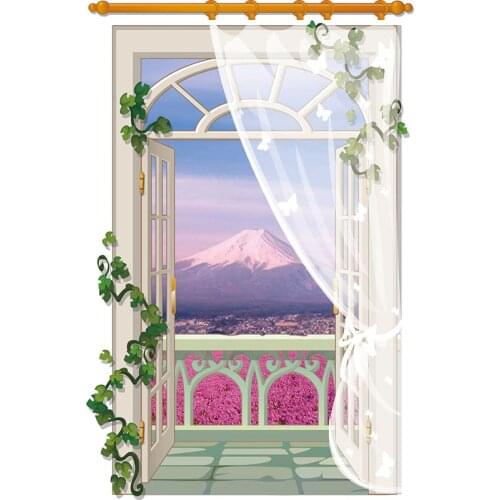 Window Wall 3D Flowers Wall Stickers For Bedrom Mural Ocean Flowers Scenery Curtain Sticker Poster Removable Wall Art Decal