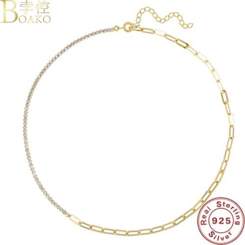BOAKO CZ Chain Choker Rock Punk Necklace Clavicle 925 Sterling Silver Necklace For Women Jewelry Choker Necklace Collares Bijoux
