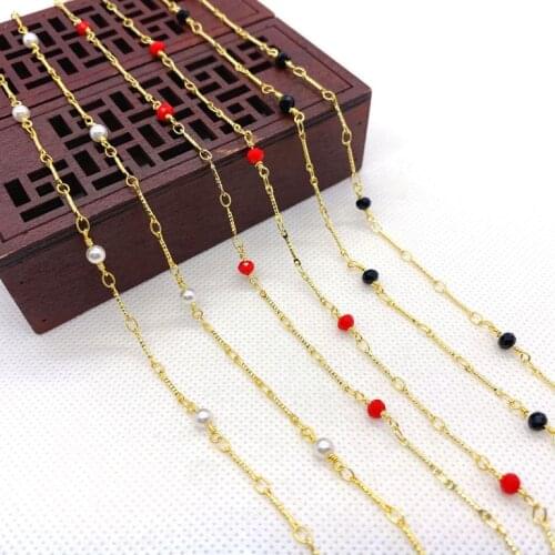 Fashion Handmade Metal Jewelry Chain Golden Color Chain with Crystal Beads 3 Colors DIY for Making Necklace Bracelets 1 Metel