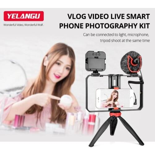 PC02 Smartphone Video Rig Grip Filmmaking Case Phone Video Stabilizer Grip Tripod Mount for iPhone Android YouTube Live