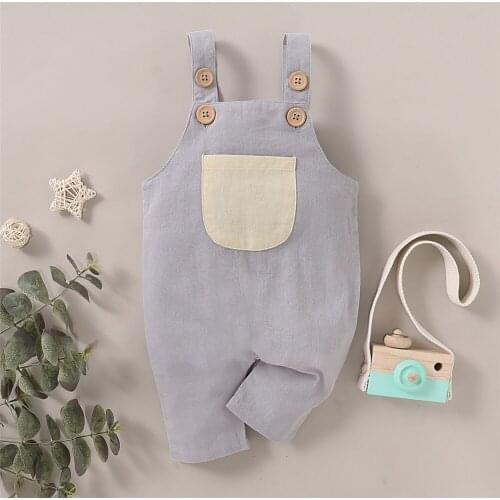 2020 Baby Summer Clothing Newborn Infant Baby Boys Girls Clothes Strap Romper Sleeveless Jumpsuit Solid Overalls Pocket Outfits